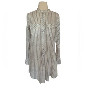 Laurence Dolige Paris Women’s Blouse Blue Silver Striped Sheer Cotton Taille S